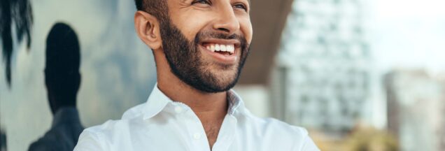 A smiling man’s face.